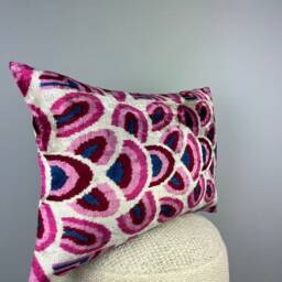 Handloomed Silk Velvet Ikat Pillow Cover Accent Piping - thumbnail 3