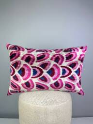 Handloomed Silk Velvet Ikat Pillow Cover Accent Piping - thumbnail 1