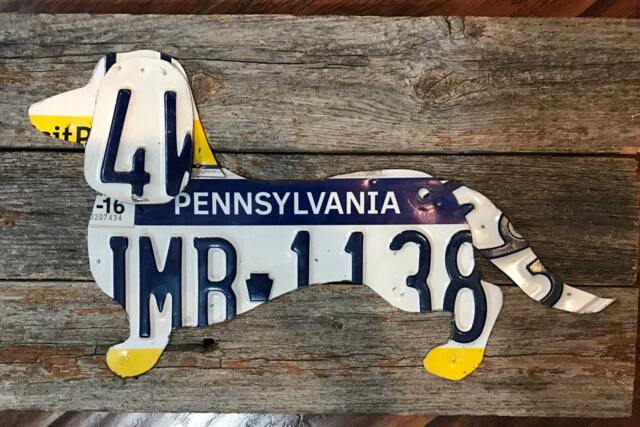 Handmade Daschund Dog Pet License Plate Metal Rustic Decor Wood Sign Wall Art Pallet - image 1