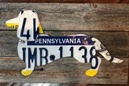Handmade Daschund Dog Pet License Plate Metal Rustic Decor Wood Sign Wall Art Pallet - thumbnail 1