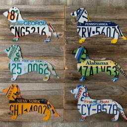 Handmade Daschund Dog Pet License Plate Metal Rustic Decor Wood Sign Wall Art Pallet - thumbnail 4