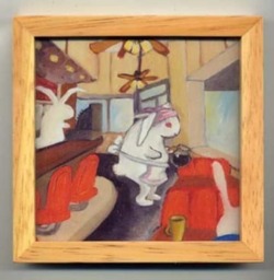 Coffee Shop, Bunny Waitress, Framed Small Print Of An Orignial Painting - thumbnail 1