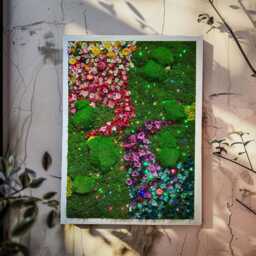 Handmade Large Preserved Moss Wall Art With Led Light & Flowers Colourful Decor - thumbnail 3