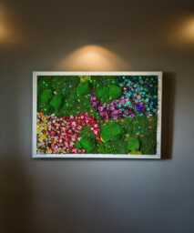 Handmade Large Preserved Moss Wall Art With Led Light & Flowers Colourful Decor - thumbnail 1