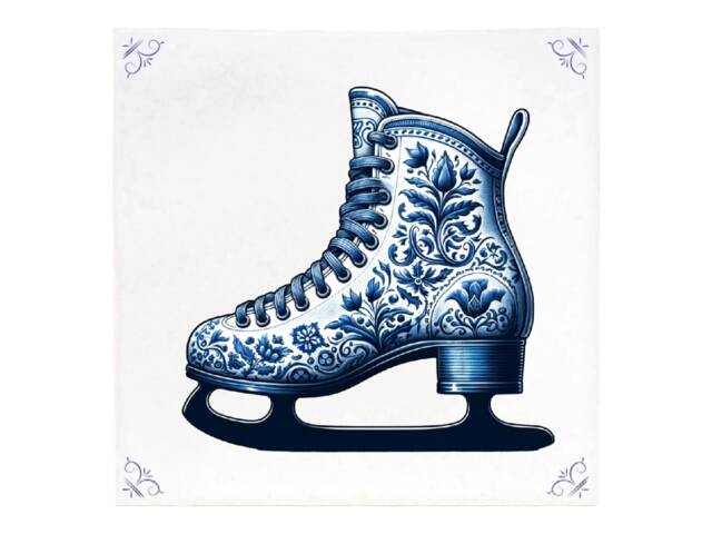 Ice Skates, Tile, Delft Blue, Kitchen, Bathroom, Wall Art, Blue Ceramic, Backsplash, Silver, Dutch Skates - image 1