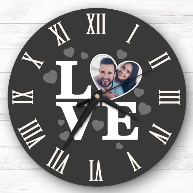 Grey Background Love Photo Anniversary Valentine's Gift Personalised Clock - image 1