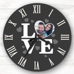 Grey Background Love Photo Anniversary Valentine's Gift Personalised Clock - thumbnail 1