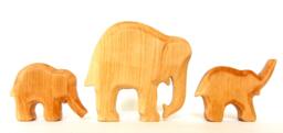 Waldorf Toys, Elephant With Two Kids, Wooden Animals - thumbnail 1