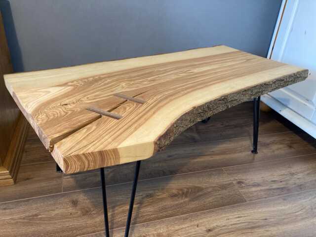 Handcrafted Live Edge Olive Ash Coffee Table With Hairpin Legs - image 1