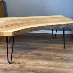 Handcrafted Live Edge Olive Ash Coffee Table With Hairpin Legs - thumbnail 4