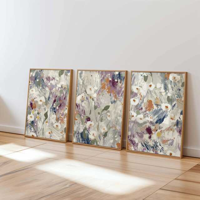 Abstract Floral Wall Art Set Of 3, Brushstroke Flower Prints, Modern Impressionist Botanical Posters For Living Room Or Bedroom Decor - image 1
