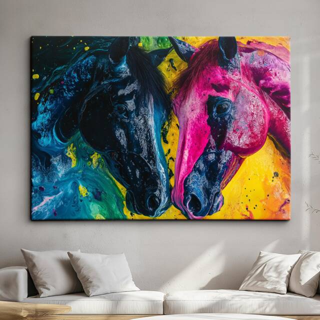 Abstract Horses Painting Paint Splash Framed Poster Print & Canvas Wall Decor Art Bedroom Home Living Room Horse Rider Gift - image 1