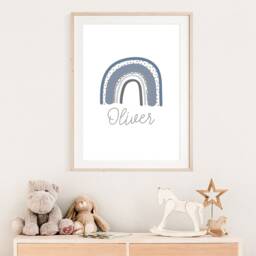 Boys Nursery Prints, Bedroom Personalised Name Print, Muted Blue, Rainbow Wall Art, Art - thumbnail 2