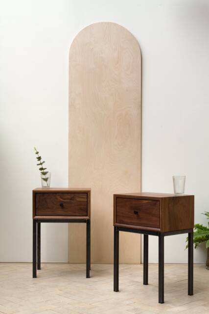 Konk ??? Wallark Cupboard [Walnut Side Table] Bespoke Sizes Available Walnut & Steel Bedside Table, Industrial End Table With Storage - image 1
