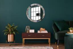 Abstract Stained Glass, Gray, Round Mirror Frame, Glass Wall Art, High Quality Print