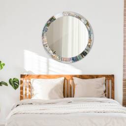 Abstract Stained Glass, Gray, Round Mirror Frame, Glass Wall Art, High Quality Print - thumbnail 3