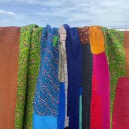 Handmade Cotton Kantha Quilt Patchwork Block Print Reversible Decorative Throw - thumbnail 2