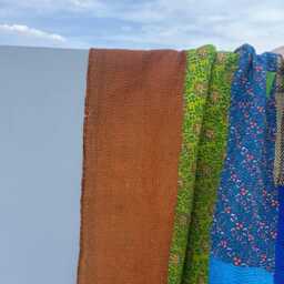 Handmade Cotton Kantha Quilt Patchwork Block Print Reversible Decorative Throw - thumbnail 3