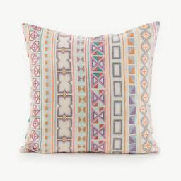 Hand Stitched Hmong Textile Pillow Cover, Embroidered Geometric Hemp Cushion 18x18 - thumbnail 1