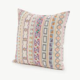 Hand Stitched Hmong Textile Pillow Cover, Embroidered Geometric Hemp Cushion 18x18 - thumbnail 3