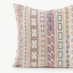 Hand Stitched Hmong Textile Pillow Cover, Embroidered Geometric Hemp Cushion 18x18 - thumbnail 2