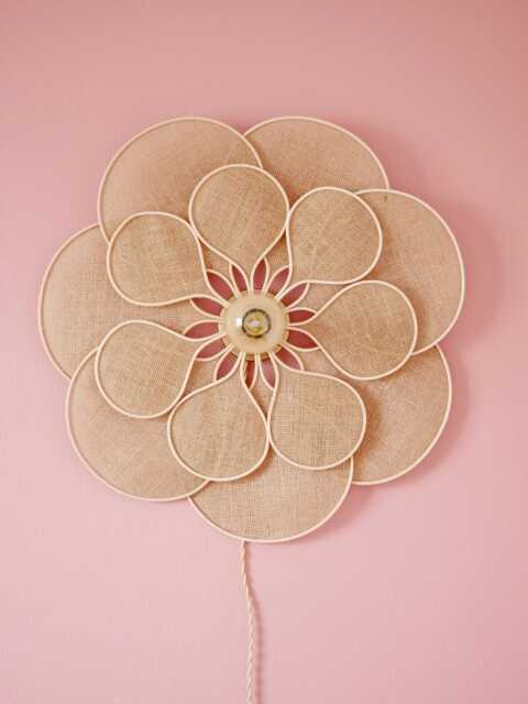 14 Petal Linen & Rattan Flower Wall Light - Chandelier Lamp Handcrafted - image 1