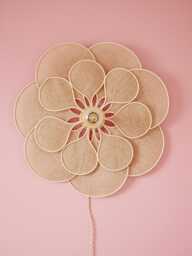 14 Petal Linen & Rattan Flower Wall Light - Chandelier Lamp Handcrafted