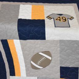 Football Blanket, Baby Boy Sports Crib Bedding, Gray Navy Yellow Comforter, Nursery - thumbnail 2