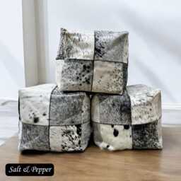 Genuine Cowhide & Leather Bean Bag Cube Custom All Grey