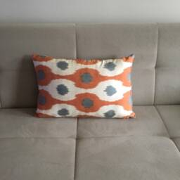 Orange Silk Ikat Pillowcase - Handwoven Uzbek Cushion Cover - thumbnail 4