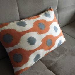 Orange Silk Ikat Pillowcase - Handwoven Uzbek Cushion Cover - thumbnail 2