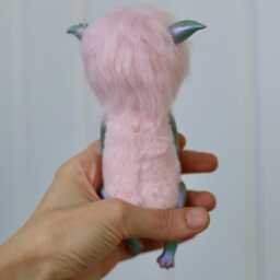 Celeste - Whimsical Elf, Magical Creature, Plush Toy, Mixed Media Doll, Polymer Clay Pink Elf Figurine - thumbnail 4