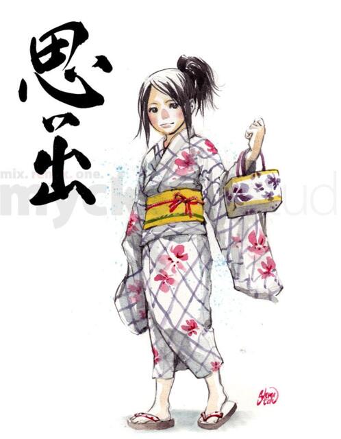 Print 8x10 Japanese Calligraphy & Girl in Yukata Memory - image 1