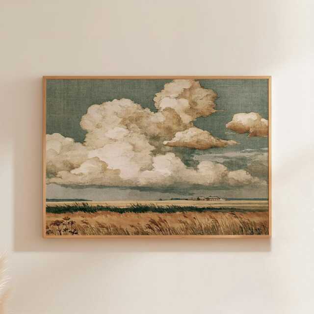 Prairie Cloud Poster, Golden Field Print, Landscape Wall Art, Paper - image 1