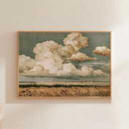 Prairie Cloud Poster, Golden Field Print, Landscape Wall Art, Paper - thumbnail 1