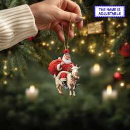 Santa Riding Mountain Goat Acrylic 2D Flat Christmas Ornament, Festive Tree Hanging Holiday Decoration, Goat Gift - thumbnail 2