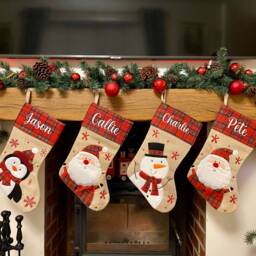 Personalised Tartan Christmas Stocking - Matching Family Stockings, Eve, Santa Stocking, Snowman Reindeer Pet - thumbnail 2