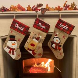 Personalised Tartan Christmas Stocking - Matching Family Stockings, Eve, Santa Stocking, Snowman Reindeer Pet - thumbnail 4