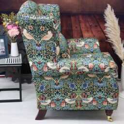Upholstered Accent Armchair For Living Room - Reading Chair Fabric Strawberry Thief Green William Morris - thumbnail 3
