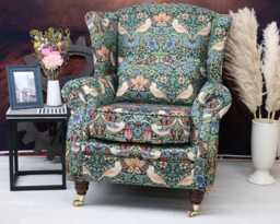 Upholstered Accent Armchair For Living Room - Reading Chair Fabric Strawberry Thief Green William Morris