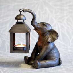 Elephant With Lantern Tealight Holder - Resin Statue Ornament Metal Home Decor - thumbnail 2
