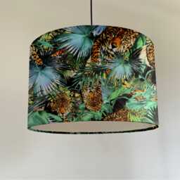 Tropical Cheetah Velvet Drum Lampshade/Ceiling Shade With A White Lining - thumbnail 1