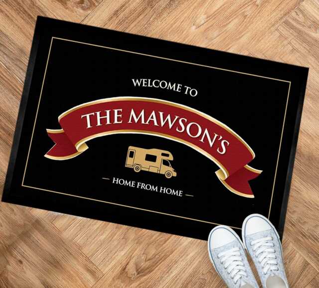 Personalised Campervan Door Mat - Red Ribbon 60 X 40cm Motorhome Floor - Van Life - image 1