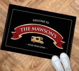 Personalised Campervan Door Mat - Red Ribbon 60 X 40cm Motorhome Floor - Van Life - thumbnail 1