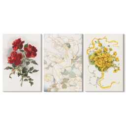 Canvas Set Of 3 Wall Art - Red Roses, White Figure, Yellow Flowers in A Vase, Creamy Art, Plants & Hanging Piece - thumbnail 2