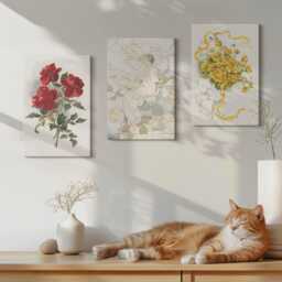 Canvas Set Of 3 Wall Art - Red Roses, White Figure, Yellow Flowers in A Vase, Creamy Art, Plants & Hanging Piece - thumbnail 3