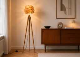 Tripod Floor Lamp Retro 60-70 Design Wood Flower Standard Lamp Oak Or Beech Artichoke