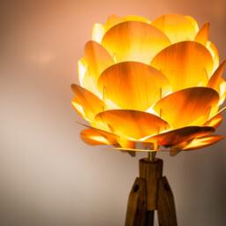 Tripod Floor Lamp Retro 60-70 Design Wood Flower Standard Lamp Oak Or Beech Artichoke - thumbnail 3