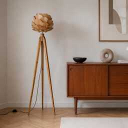 Tripod Floor Lamp Retro 60-70 Design Wood Flower Standard Lamp Oak Or Beech Artichoke - thumbnail 2