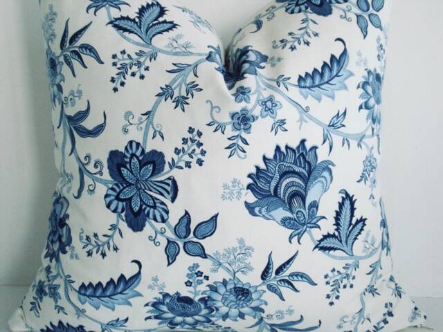 Waverly Indigo Paisley Pillow Cover - Blue Floral Throw - image 1